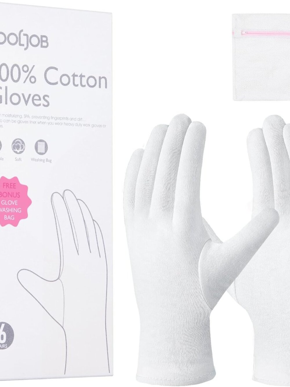 100% Cotton Gloves, 6 Pairs White Cotton Gloves For Dry Hands Moisturizing & Ecz